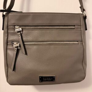 “Nicole Miller”Crossbody Gray Shoulder Bag-NWOT:100% Genuine Italian “Leather”